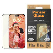 Tempered Glass UWF Eyecare with Applicator for iPhone 15, Black, PanzerGlass