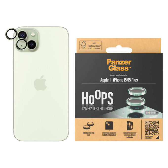 Camera Lens Protector Hoops for iPhone 15/15 Plus, Green, PanzerGlass