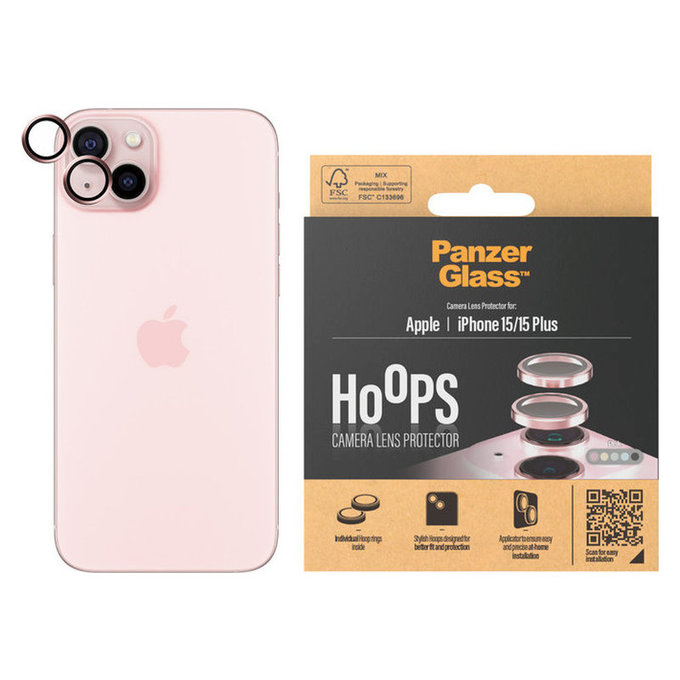 Camera Lens Protector Hoops for iPhone 15/15 Plus, Pink, PanzerGlass