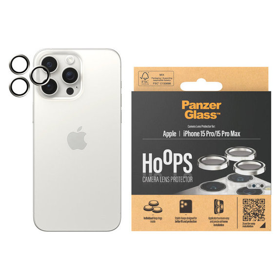 Camera Lens Protector Hoops for iPhone 15 Pro/15 Pro Max, White Metal, PanzerGlass