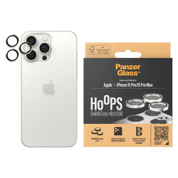 Camera Lens Protector Hoops for iPhone 15 Pro/15 Pro Max, White Metal, PanzerGlass