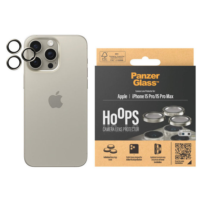 Camera Lens Protector Hoops for iPhone 15 Pro/15 Pro Max, Natural Metal, PanzerGlass