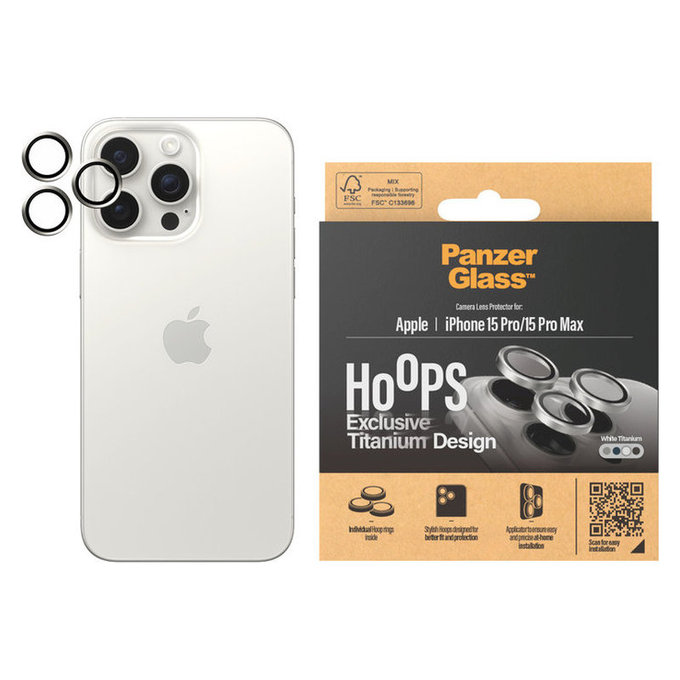 Camera Lens Protector Hoops for iPhone 15 Pro/15 Pro Max, White Titanium, PanzerGlass