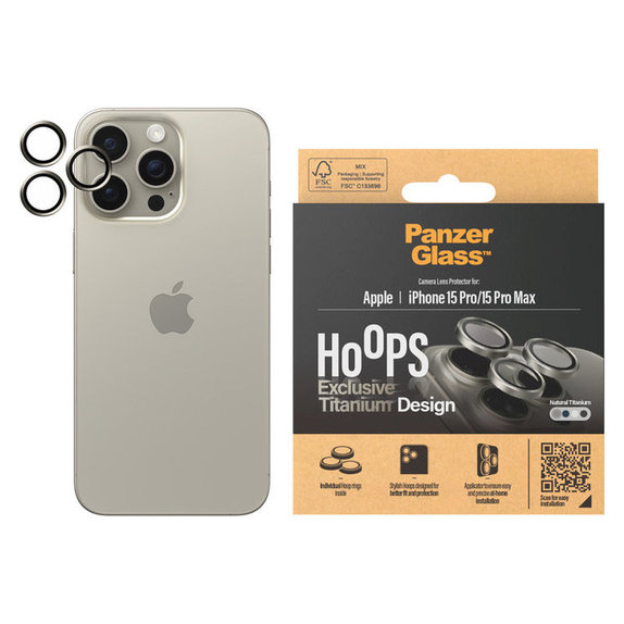 Camera Lens Protector Hoops for iPhone 15 Pro/15 Pro Max, Natural Titanium, PanzerGlass