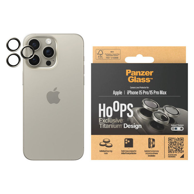 Camera Lens Protector Hoops for iPhone 15 Pro/15 Pro Max, Natural Titanium, PanzerGlass