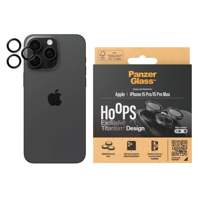 Camera Lens Protector Hoops for iPhone 15 Pro/15 Pro Max, Black Titanium, PanzerGlass
