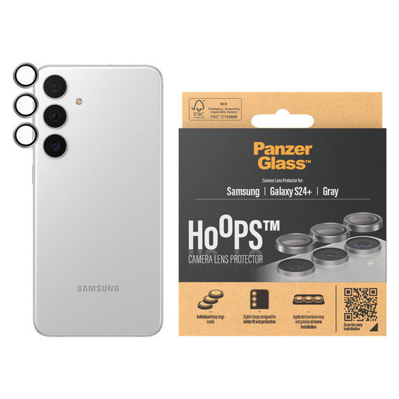 Camera Lens Protector Hoops for Samsung Galaxy S24+, Gray, PanzerGlass