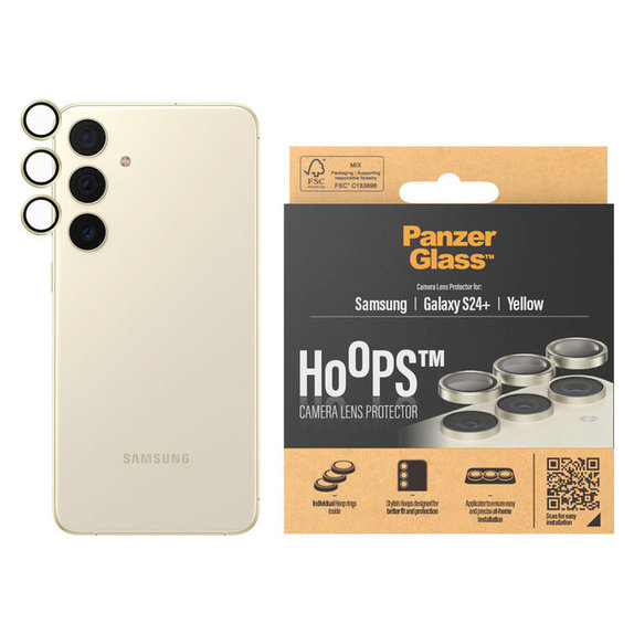 Camera Lens Protector Hoops for Samsung Galaxy S24+, Yellow, PanzerGlass