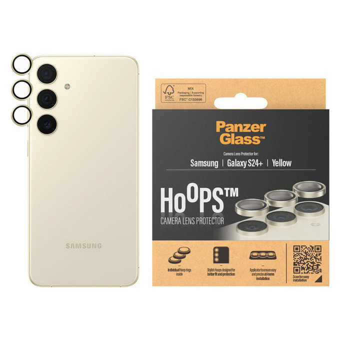 Camera Lens Protector Hoops for Samsung Galaxy S24+, Yellow, PanzerGlass