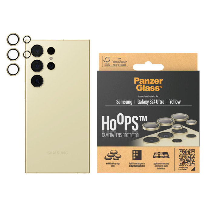 Camera Lens Protector Hoops for Samsung Galaxy S24 Ultra, Yellow, PanzerGlass