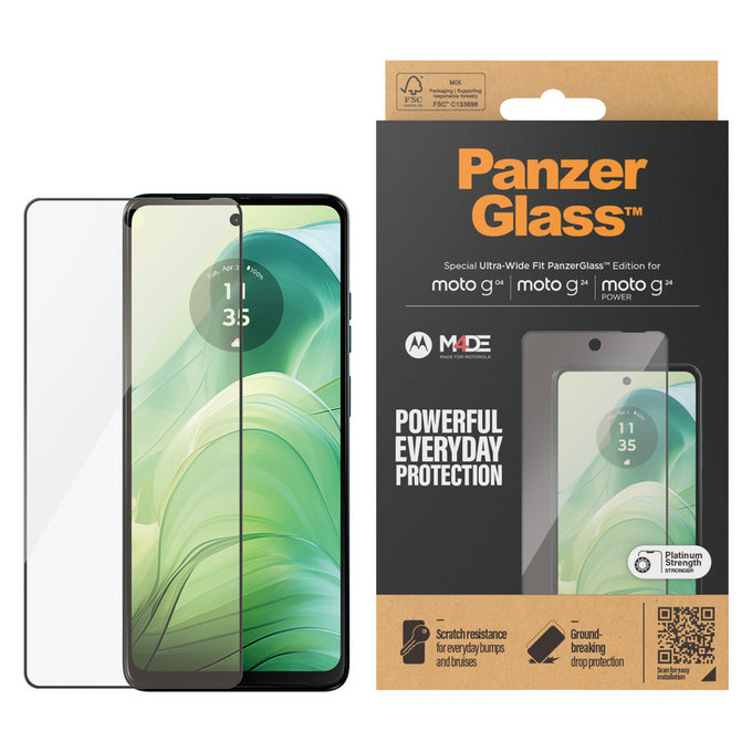 Tempered Glass UWF for Motorola Moto G04/E14/G24 Power, Black, PanzerGlass