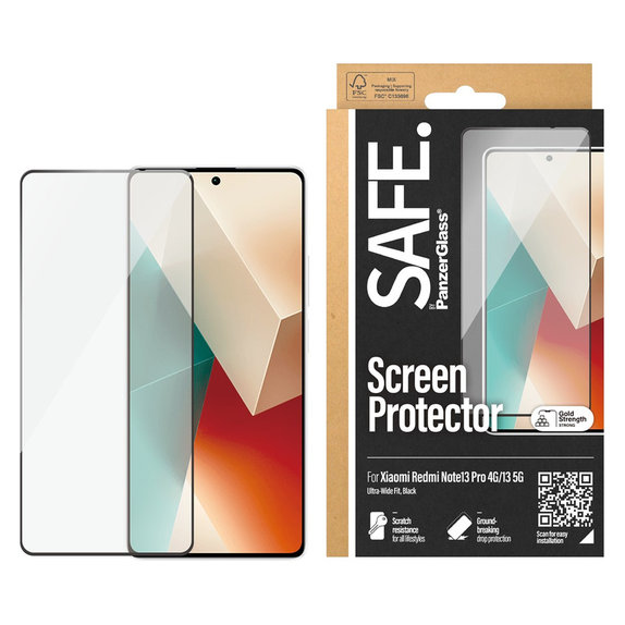 Tempered Glass UWF for Xiaomi Redmi Note 13 4G, Black, SAFE by PanzerGlass