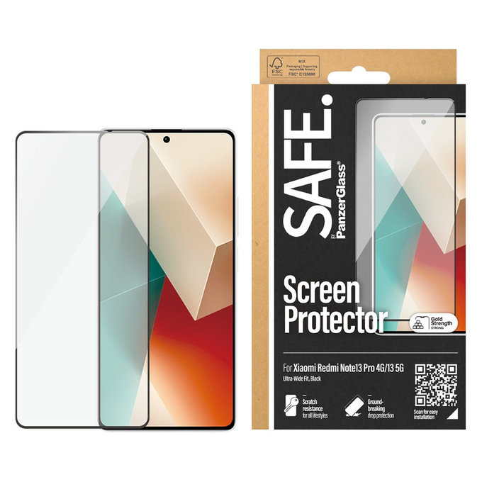 Tempered Glass UWF for Xiaomi Redmi Note 13 4G, Black, SAFE by PanzerGlass