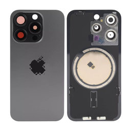 Apple iPhone 15 Pro - Rear Housing Glass + Camera Lens + Metal Plate + Magsafe Magnets (Black Titanium)
