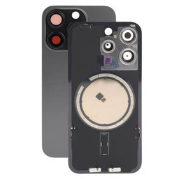 Apple iPhone 15 Pro - Rear Housing Glass + Camera Lens + Metal Plate + Magsafe Magnets (Black Titanium)