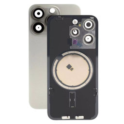 Apple iPhone 15 Pro - Rear Housing Glass + Camera Lens + Metal Plate + Magsafe Magnets (Natural Titanium)