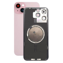 Apple iPhone 15 Plus - Rear Housing Glass + Camera Lens + Metal Plate + Magsafe Magnets (Pink)