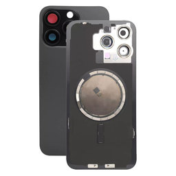 Apple iPhone 15 Pro Max - Rear Housing Glass + Camera Lens + Metal Plate + Magsafe Magnets (Black Titanium)
