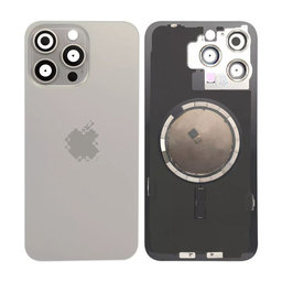 Apple iPhone 15 Pro Max - Rear Housing Glass + Camera Lens + Metal Plate + Magsafe Magnets (Natural Titanium)