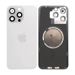 Apple iPhone 15 Pro Max - Rear Housing Glass + Camera Lens + Metal Plate + Magsafe Magnets (White Titanium)