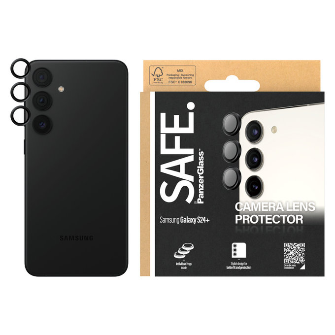 Camera Lens Protector for Samsung Galaxy S24+, Black, SAFE by PanzerGlass