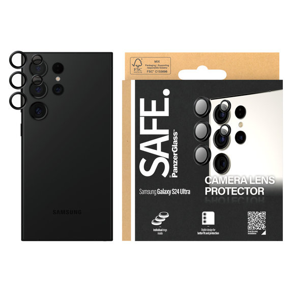 Camera Lens Protector for Samsung Galaxy S24 Ultra, Black, SAFE by PanzerGlass