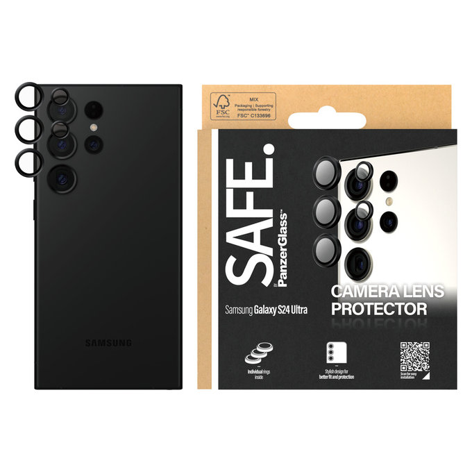 Camera Lens Protector for Samsung Galaxy S24 Ultra, Black, SAFE by PanzerGlass