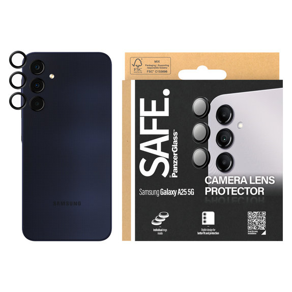 Camera Lens Protector for Samsung Galaxy A25 5G, Black, SAFE by PanzerGlass