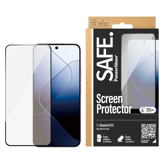 Tempered Glass UWF for Xiaomi 14/13, Black, SAFE by PanzerGlass