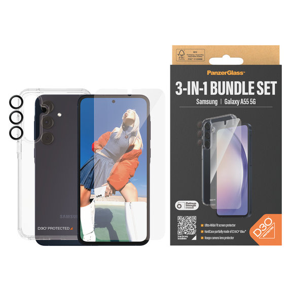 Bundle Hoops + Tempered Glass UWF + Hard Case D3O for Samsung Galaxy A55 5G, PanzerGlass