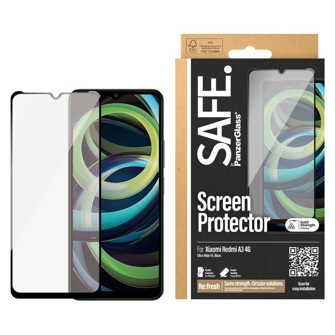 Tempered Glass UWF for Xiaomi Redmi A3, Black, SAFE by PanzerGlass