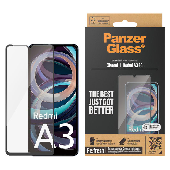 Tempered Glass UWF AB for Xiaomi Redmi A3, Čierne, PanzerGlass