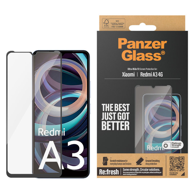 Tempered Glass UWF AB for Xiaomi Redmi A3, Čierne, PanzerGlass