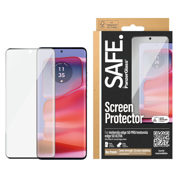 Tempered Glass UWF for Motorola Edge 50 Pro, Black, SAFE by PanzerGlass