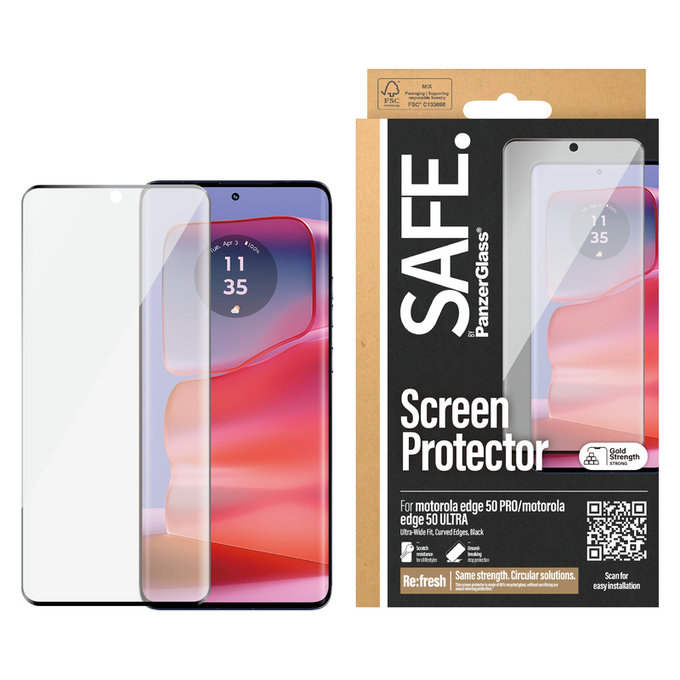 Tempered Glass UWF for Motorola Edge 50 Pro, Black, SAFE by PanzerGlass