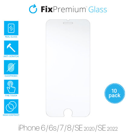 FixPremium Glass - Tempered Glass for iPhone 6, 6s, 7, 8, SE 2020 & SE 2022 (10 Pack)