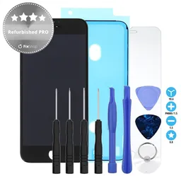 Apple iPhone 8, SE (2020), SE (2022) - LCD Display + Touch Screen + Frame (Black) Refurbished PRO + LCD Adhesive + Tempered Glass + Toolkit - Multipack