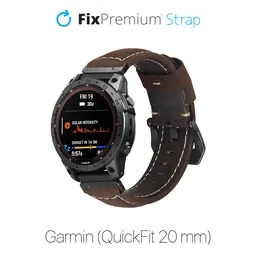 FixPremium - Leather Strap for Garmin (QuickFit 20mm), brown