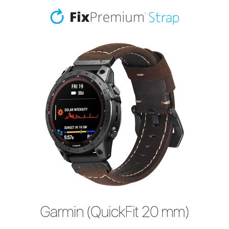 FixPremium - Leather Strap for Garmin (QuickFit 20mm), brown