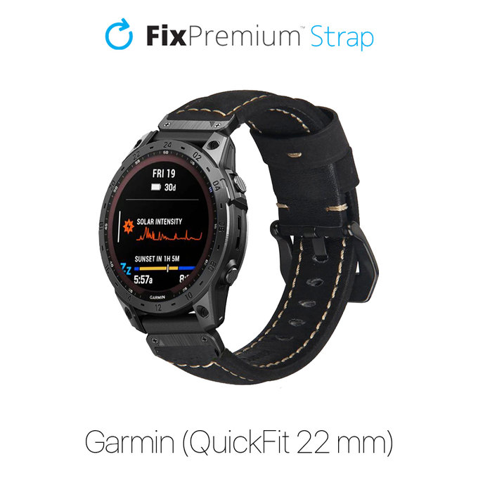 FixPremium - Leather Strap for Garmin (QuickFit 22mm), black
