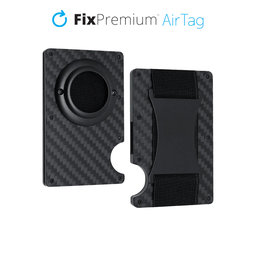 FixPremium - AirTag Carbon Wallet with Strap, black