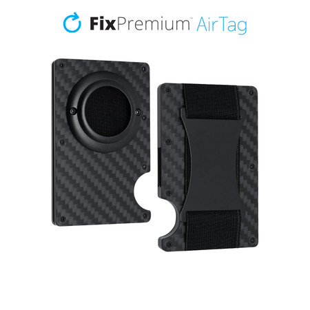 FixPremium - AirTag Carbon Wallet with Strap, black