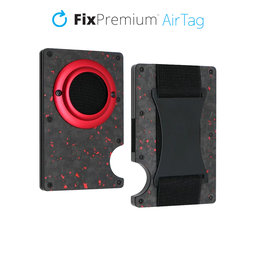 FixPremium - AirTag Carbon Wallet with Strap, red