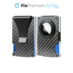 FixPremium - AirTag Carbon Wallet with Clip, black