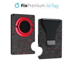 FixPremium - AirTag Carbon Wallet with Clip, red