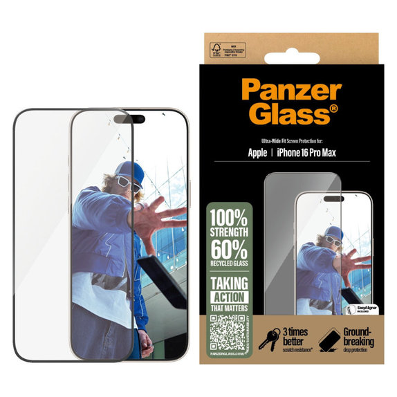 Tempered Glass UWF with Applicator for iPhone 16 Pro Max, Black, PanzerGlass