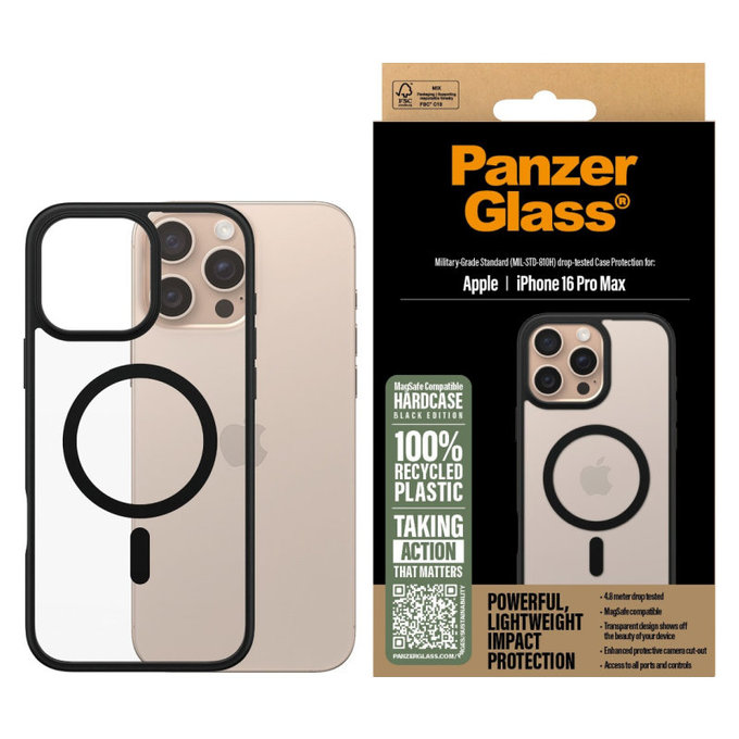 Case HardCase with MagSafe for iPhone 16 Pro Max, Black, PanzerGlass
