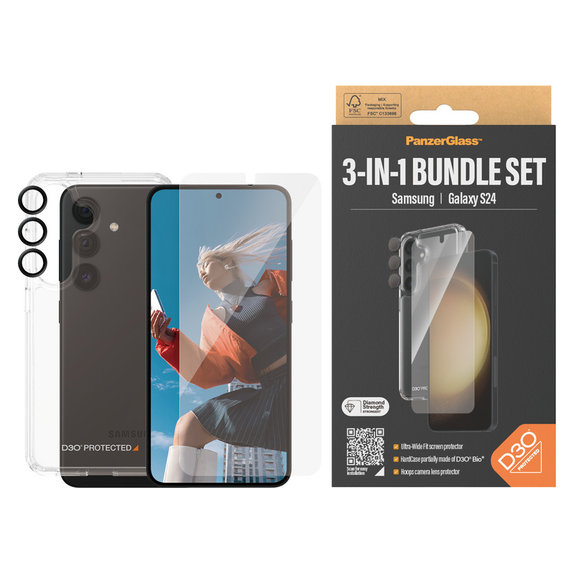 Bundle Hoops + Tempered Glass UWF + Hard Case D3O for Samsung Galaxy S24, PanzerGlass