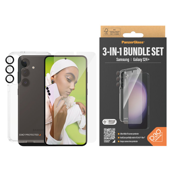 Bundle Hoops + Tempered Glass UWF + Hard Case D3O for Samsung Galaxy S24+, PanzerGlass
