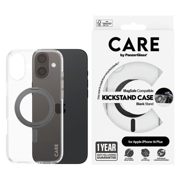 Kickstand Case with MagSafe for iPhone 16 Plus, Black, CARE
